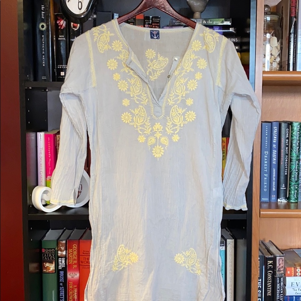 Le Soliel Tunic top/cover with  yellow embroidery